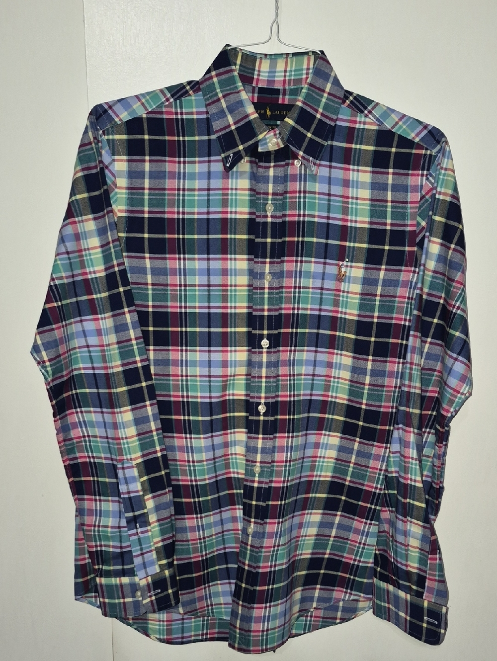 Ralph Lauren Men's Multicolor Plaid Button-Down Shirt - Navy, Green, Pink